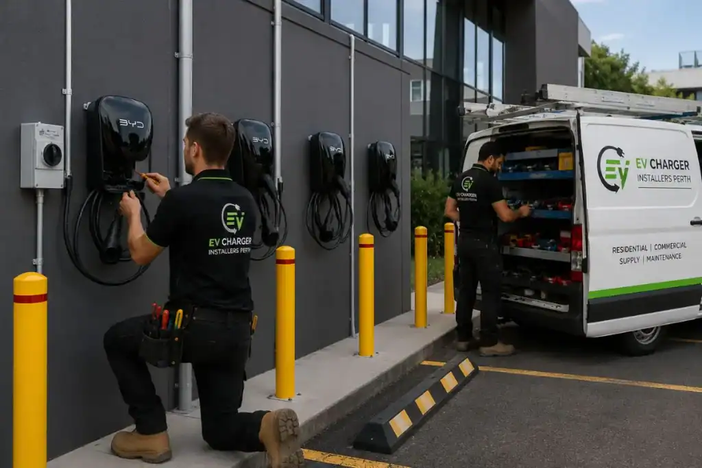 BYD EV Charger installation in a commercial space in Kelmscott by EV Charger Installers Perth