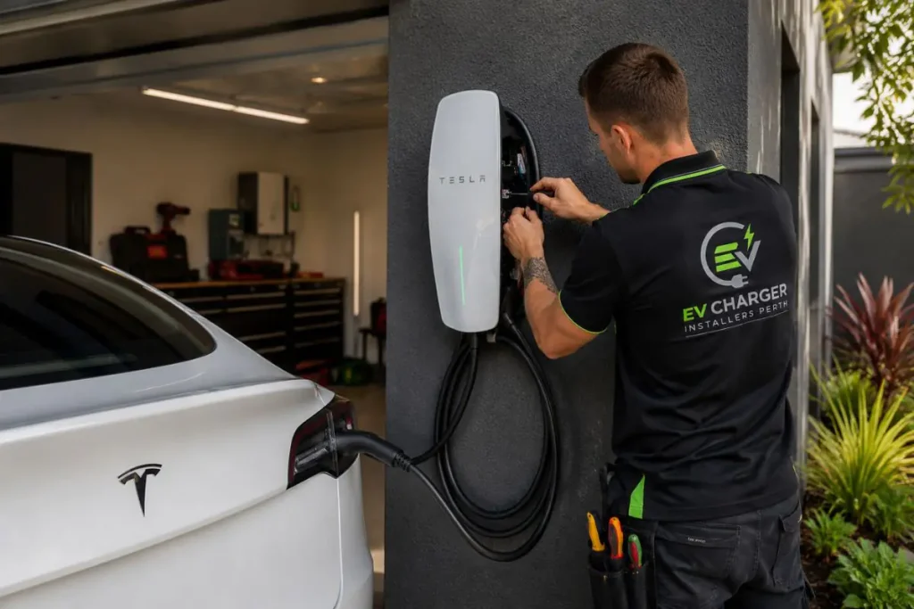 Technician installing a Residential EV Charger in Perth WA Home (Claremont)